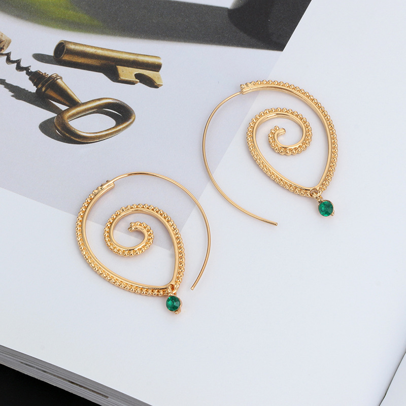 New Jewelry Trend Round Spiral Earrings Swirl Green Diamond Earrings Wholesale display picture 10