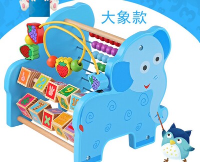 multi-function wooden  Bead Round the bead Turning plate elephant Calculate the shelf children Early education lion Abacus Count
