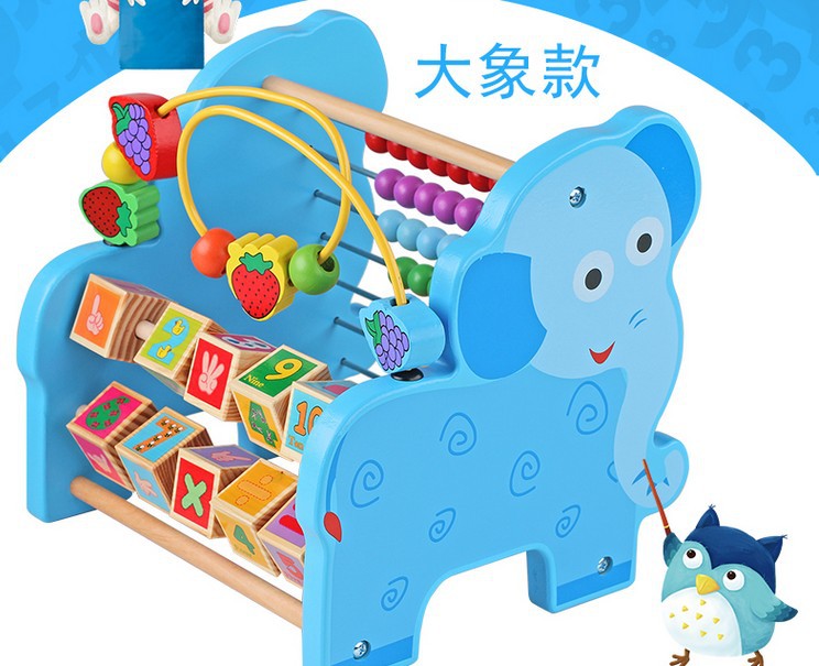 multi-function wooden  Bead Round the bead Turning plate elephant Calculate the shelf children Early education lion Abacus Count