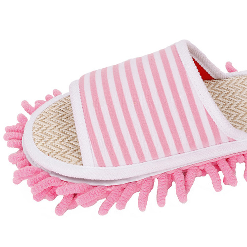 Spring and Summer Linen Lazy Mop Slippers with Classic Stripes, Japanese Style, Detachable Washable Home Wood Floor Mop Slippers