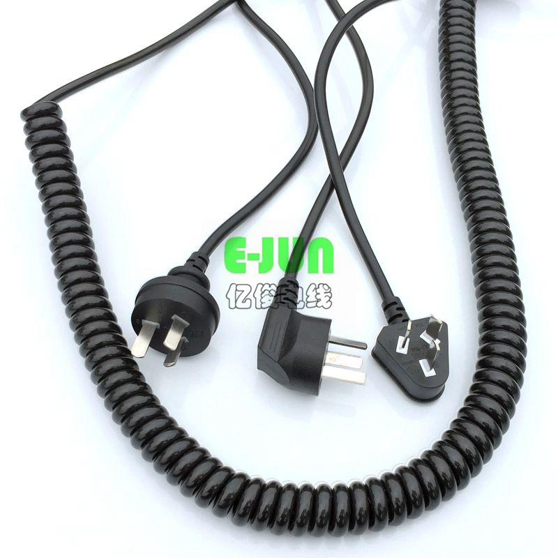 国标三插电源线弹簧线 3 2芯 0.75 1.0 1.5平方 带插头伸缩弹簧线