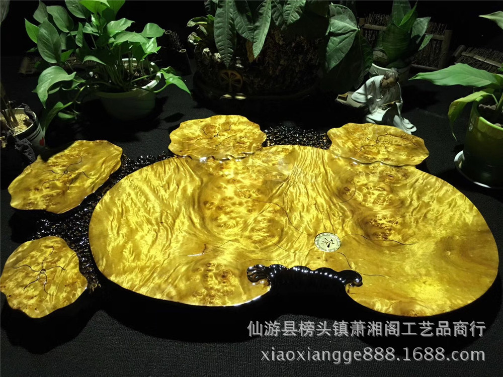 黄金樟茶盘_黄金樟茶盘 黄金樟摆件荷叶 满水波满瘤花黄金樟满瘤 - 阿里巴巴