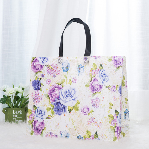 Manufacturer color printing coated non-woven hand-held shopping bag non-woven clothing advertising packaging bag blue and white porcelain