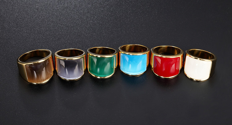 20g Weight Ethnic Style Square Titanium Steel Inlay Cat's Eye Stone Men's Rings Punk Rings