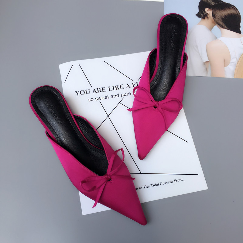 Summer New Korean Pointed Fashion Wild Half Slippers Thin Heel Bow Sandals Wholesale Nihaojewelry display picture 13