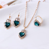 Fashionable crystal pendant heart shaped, necklace and earrings, ring, set heart-shaped for bride, European style, 3 piece set