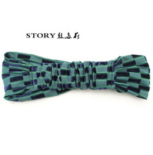 日本梨花Reefur日系欧美韩国优雅名媛丝绒格子拼色松紧发带头带