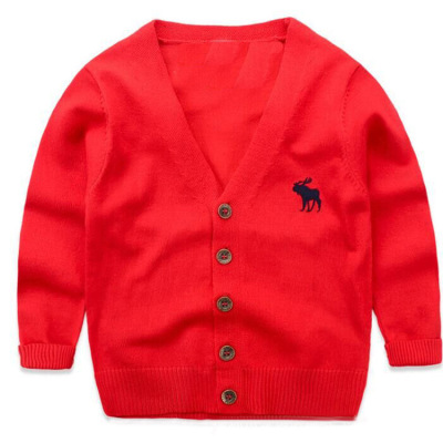 童装挑码男童春秋款小开衫单层刺绣小鹿斜襟纽扣长袖外贸针织衫|ms