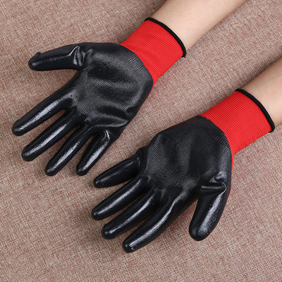 customized logo Silk screen Thermal transfer nylon Nitrile Anti-oil Dipped glove protect Gloves Manufactor