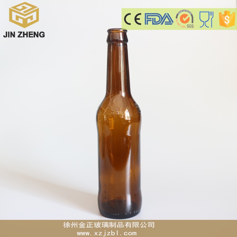 厂家批发 定制 330ml棕色浮雕啤酒瓶 细颈低透光玻璃瓶