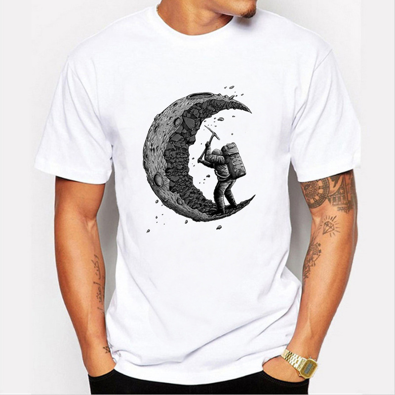 Printed T-shirt astronaut moon fashion flow personalized men's short sleeve summer