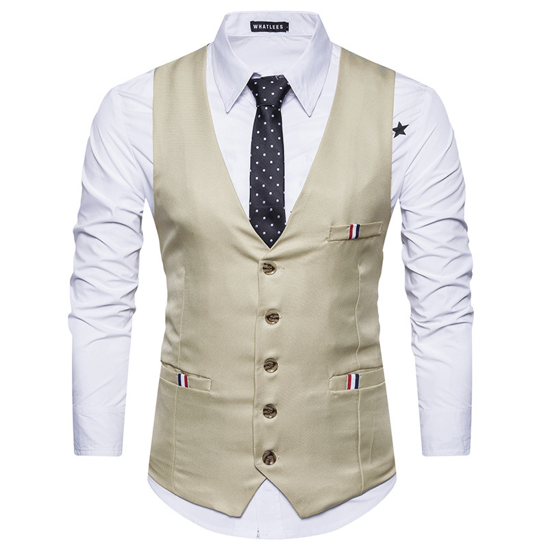 AliExpress Men's Spring and Autumn New Single-breasted Suit Vest Men's Korean-style Slim-fit Ribbon Stitching Dress Vest