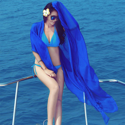Chiffon Silk scarf Spring and summer Thin section Sunscreen Beach towel candy Solid Shawl Silk like Scarf 70*170