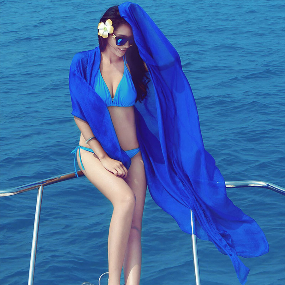 Chiffon Silk scarf Spring and summer Thin section Sunscreen Beach towel candy Solid Shawl Silk like Scarf 70*170