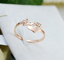 厂家低价批发 /指环/尾戒 饰品代理 玫瑰金 开口字母心形戒指KL9