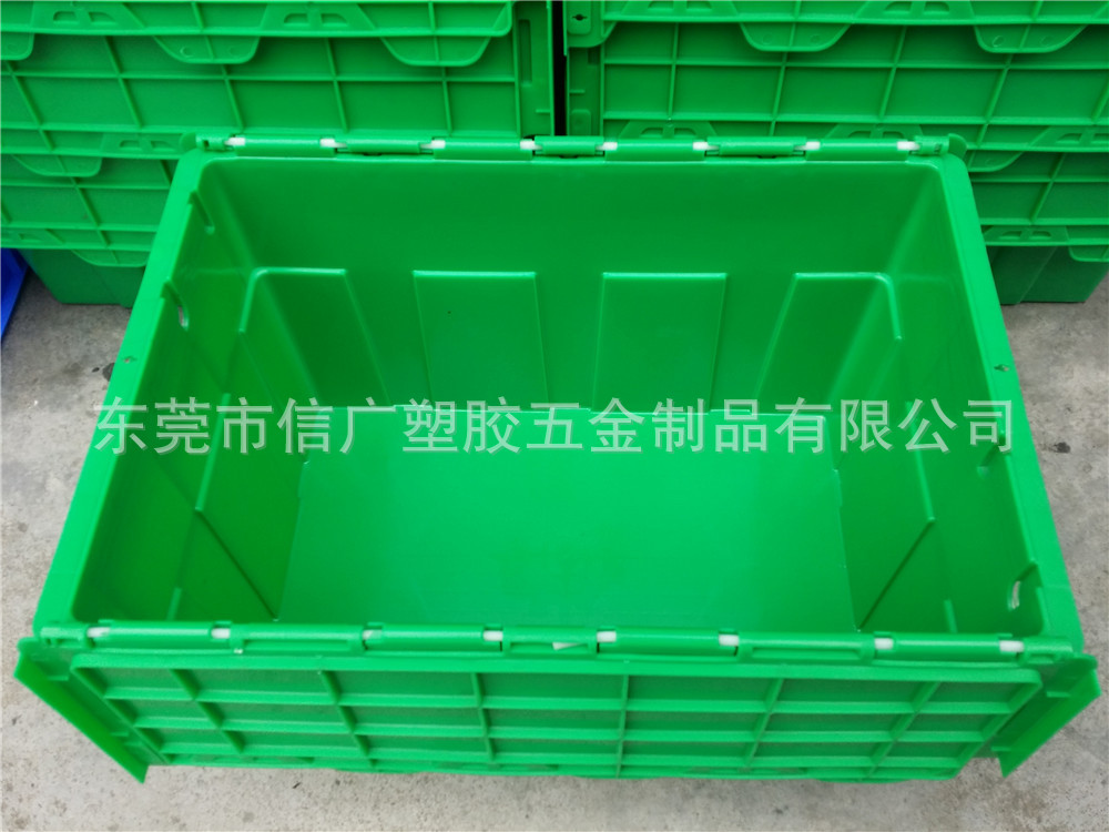 全新原料新品大号带盖斜插箱 上海绿色环保连体翻盖周转箱可丝印