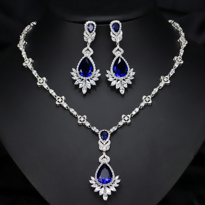 Foreign trade supply bride wedding dress zircon chain wedding jewelry necklace earrings two-piece set a generation of hair Foreign trade supply bride wedding dress zircon chain wedding jewelry necklace earrings two-piece set a generation of hair