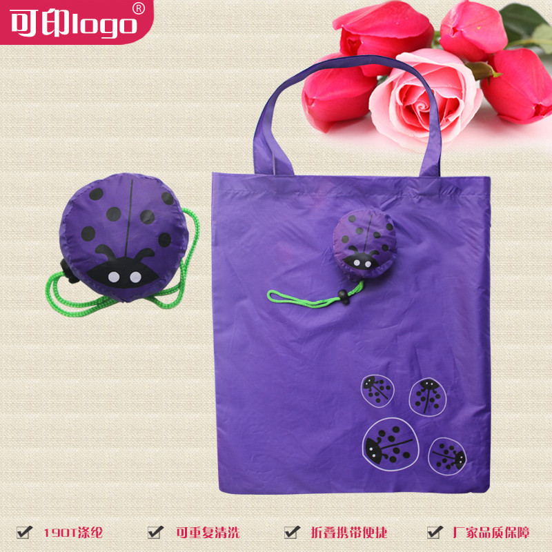 厂家直供创意卡通瓢虫折叠购物袋创意手提袋 现货可定做印logo袋