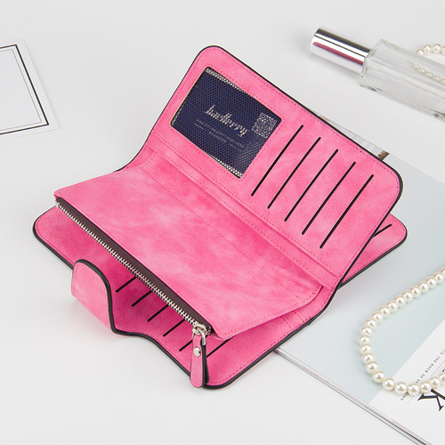 baellerry new buckle women's Korean style wallet three-fold multi-card slot wallet frosted two-color fabric women