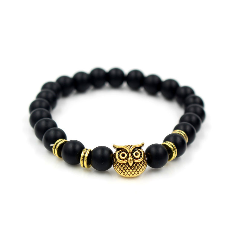 Fashion Owl Bead Stretch Bracelet Natural Lava Volcanic Agate Bead Energy Bracelet display picture 6