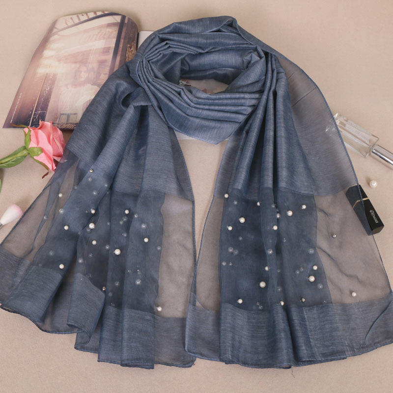 #8牛仔蓝 (10) 蕾丝珍珠羊绒围巾