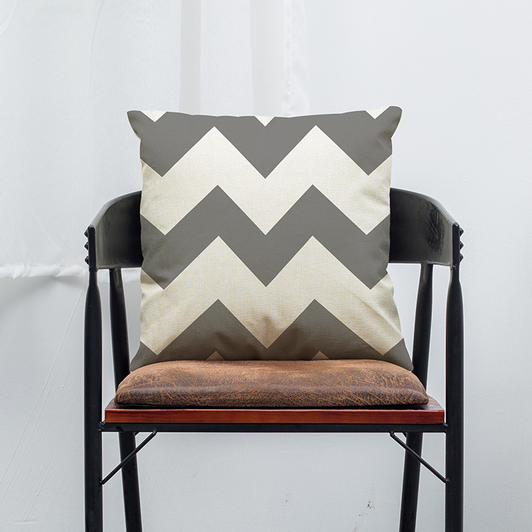 现代简约创意几何大波浪亚麻抱枕套 午睡抱枕 汽车靠枕 来图定制