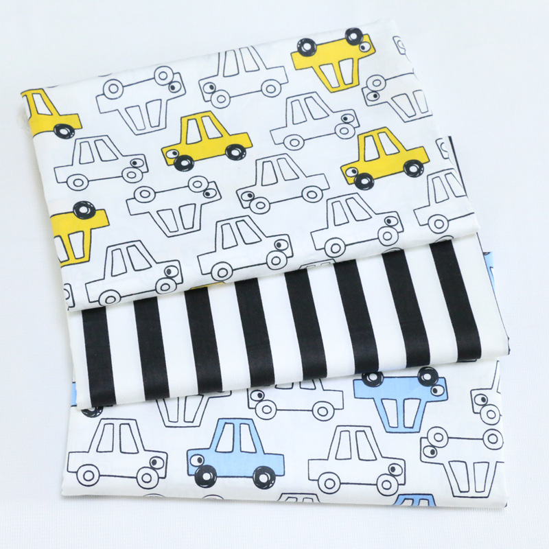 宝宝卡通小汽车印花布纯棉斜纹布 儿童四件套全棉面料 厂家批发