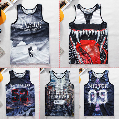 2017欧美eBay速卖通wish篮球服男运动跑步健身装3D数码印花背心|ru