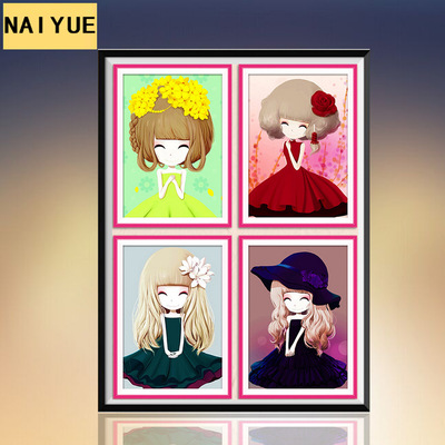 5D钻石画水晶圆钻十字绣新款客厅花花姑娘钻石绣满钻卡通系卧室|ru