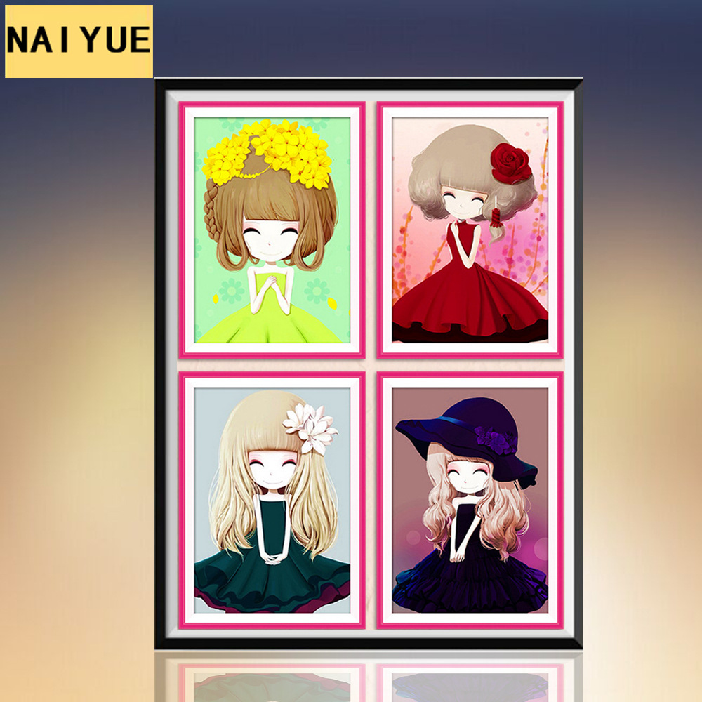 5D钻石画水晶圆钻十字绣新款客厅花花姑娘钻石绣满钻卡通系卧室|ru