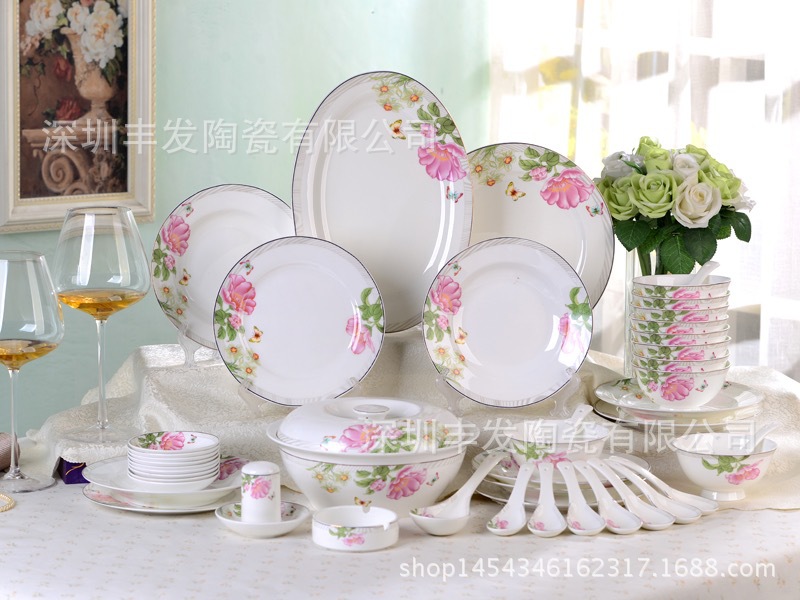 Manufactor Direct selling Tangshan Bone Cutlery Set 46 Outline in gold high-grade Ceramic tableware Housewarming Wedding celebration gift