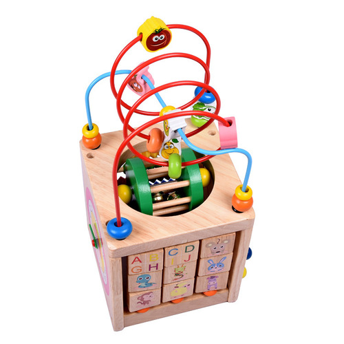Wooden infant educational early education enlightenment toy new multi-kinetic beetle four-sided large beaded treasure chest wholesale