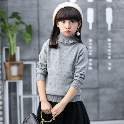 Girls sweater 2021 Autumn and winter new pattern Sweater High collar hedging Plush thickening girl knitting Base coat