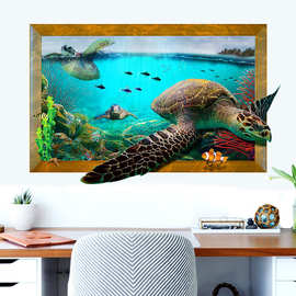 可移除墙贴批发客厅卧室装饰贴画3D立体仿真海洋海龟贴纸XH9265