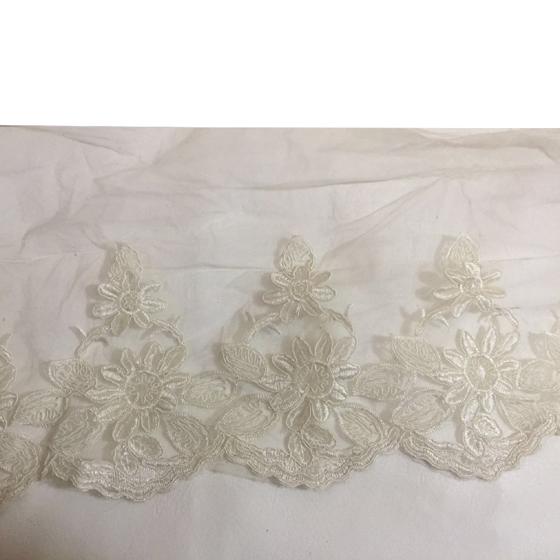 黑白裙摆花边辅料 涤光水溶刺绣花边条码 车骨花边 婚纱欧根纱