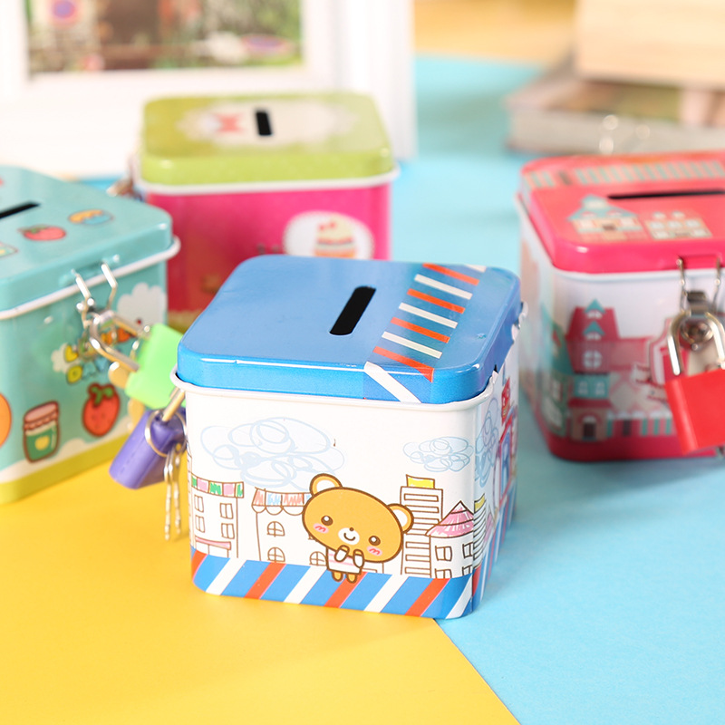 C014 Korean style creative piggy bank children coin purse primary school student gift wholesale metal small square box jewelry box