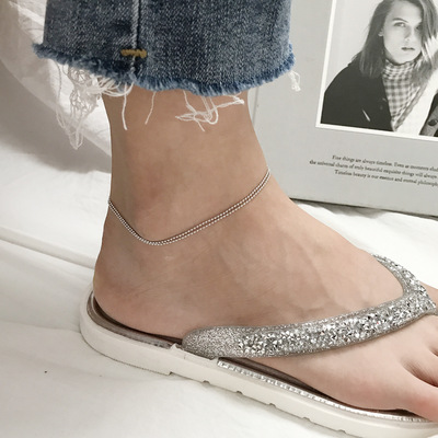 Chao Fu cat South Korean version of the S925 Sterling Silver Anklet Silver Accessories double-deck Light beads Anklet