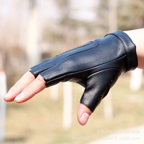 Wholesale PU leather half-finger gloves for men to drive and hip-hop performance gloves for women all seasons thin fingerless cycling sports gloves