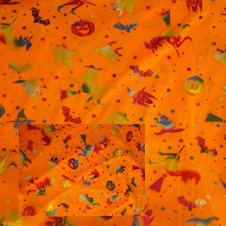 万圣节七彩巫婆烫金针织布料 南瓜花型演出服面料 厂家布料批发