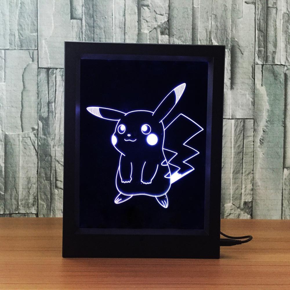 创意相框灯 3d 亚克力相框灯 定制小夜灯皮卡丘