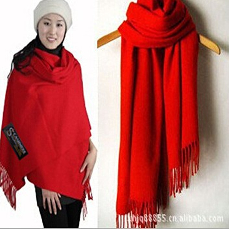 羊绒羊毛围巾保暖围脖男女通用喜庆大红色加厚情侣围巾 空调披肩