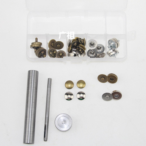 Set of 1.4CM/1.8CM rivet-style double-sided magnetic snaps + installation tool kit bag, money clip, button fasteners