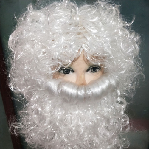 White long curly hair holiday wig European and American Santa Claus wig fake beard set foreign trade Amazon wholesale