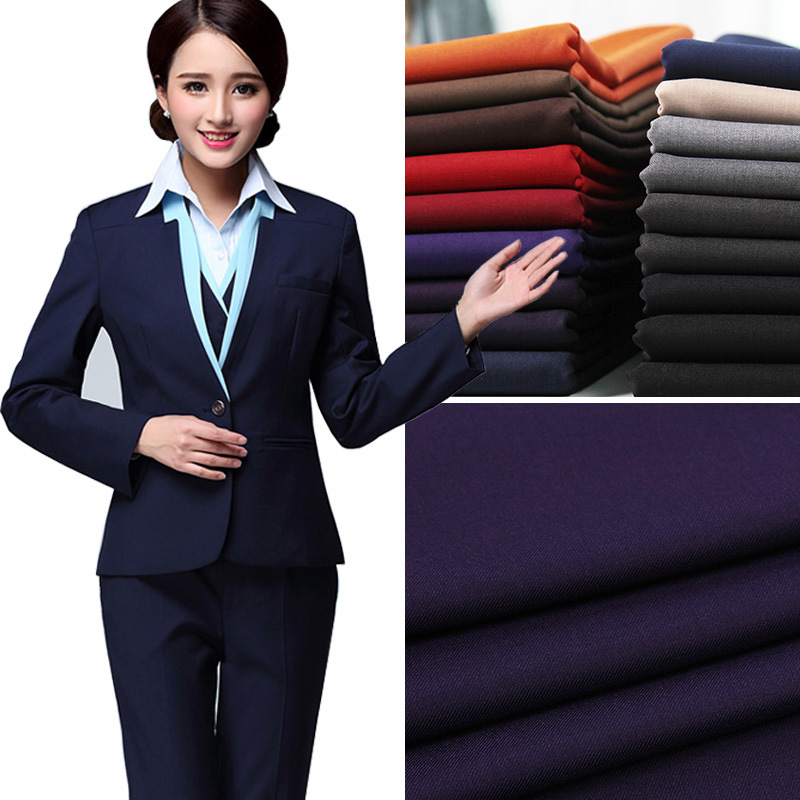 现货 职业装西装面料 T/R弹力纬弹 双面斜纹哔叽 制服 标志服面料
