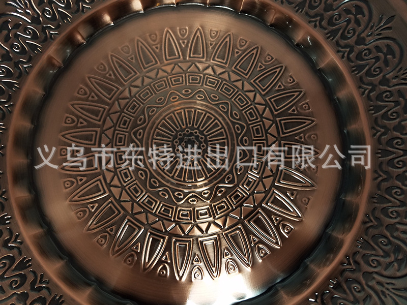厂家直销不锈钢盘子镀金压花托盘西餐经典花盘圆形蔬菜水果盘详情图8