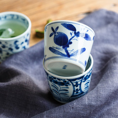 Japanese Import Rinndō Blue Stain And Wind Ceramic Tea Cup Matcha Cup Japanese Home Use Blue And White Fortune Character Water Cup