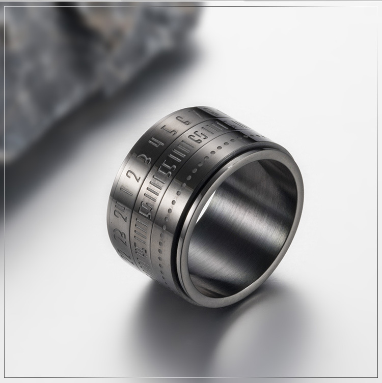 Titanium Cincin Baja Mengacu Pada Rotasi Angka Arab Anti Karat Lingkaran JZ123 (Hitam)-Internasional