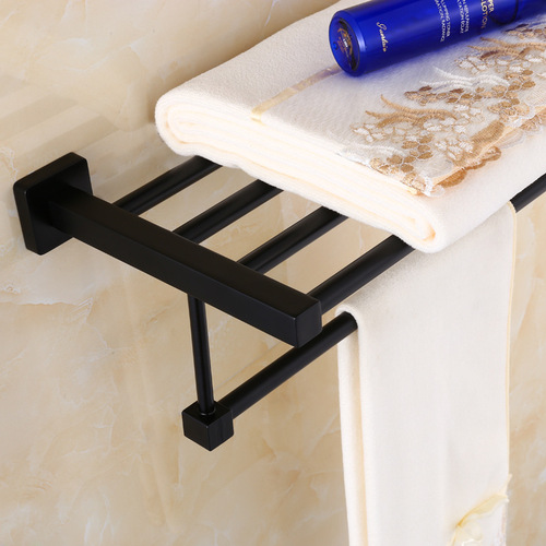 European black bath towel rack bathroom hotel stainless steel double layer towel rack towel bar hardware pendant