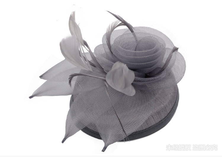 芮缇雅头饰 速卖通新款手工亚麻新娘礼帽 创意羽毛宫廷宴会小帽子详情图13
