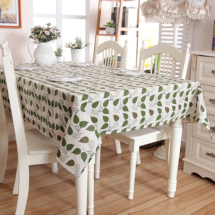 Pastoral Style Green Leaf Print Polyester Cotton Tablecloth_voghion.com